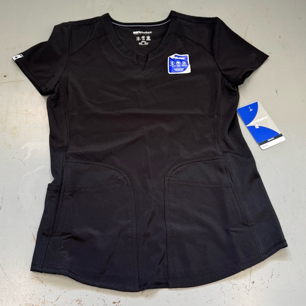 Scrubstar Woman’s Black Premium Fitted Scrub wear Top Shirt size XSMALL